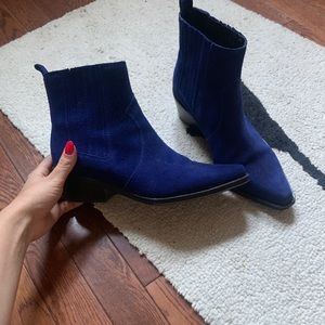 Calvin Klein Blue Suede Western Ankle Boot P FIRM